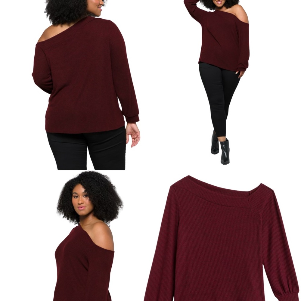 Kaileigh Off-Shoulder Wine Sweater